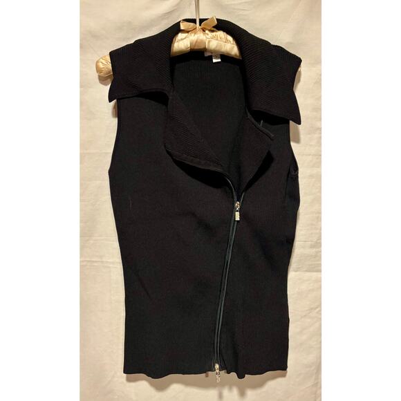 Cache Black 2 WAY Diagonal Rhinestone ZIPPER Rib Knit Top Wayne Rogers - Picture 6 of 14